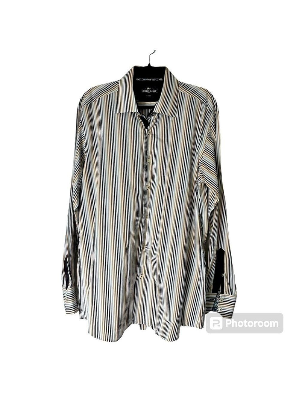 Claudio Lugli Striped Men’s Shirt Mens XXL Italy Cotton Paisley Accents Dressy